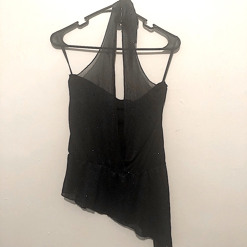 Black and blue glitter asymmetrical halter sz Med